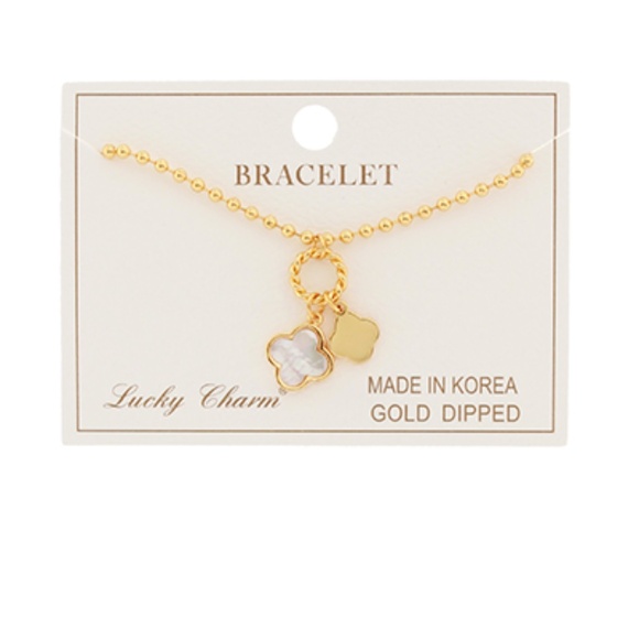 Ring & 2 Clover Charm Ball Chain Bracelet - Picture 1 of 2